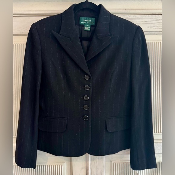LAUREN RALPH LAUREN Womens Suit Blazer Jacket Black Pinstriped, 8 - Picture 1 of 16